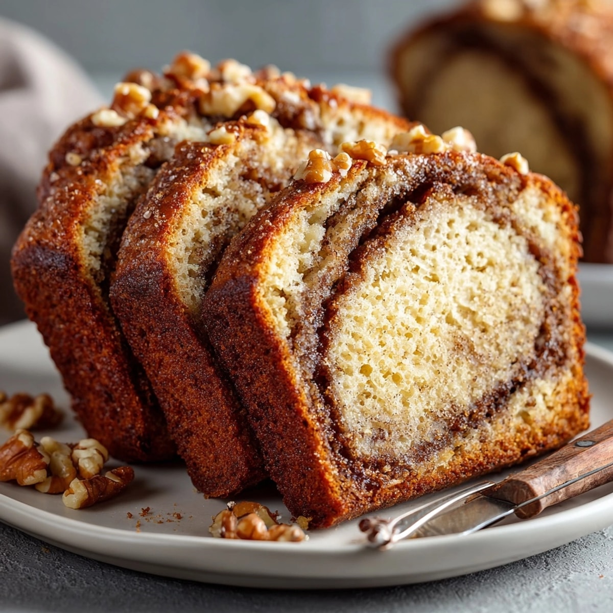Moist Cinnamon Swirl Banana Bread recipe: delicious spiced aroma fills my baking kitchen.