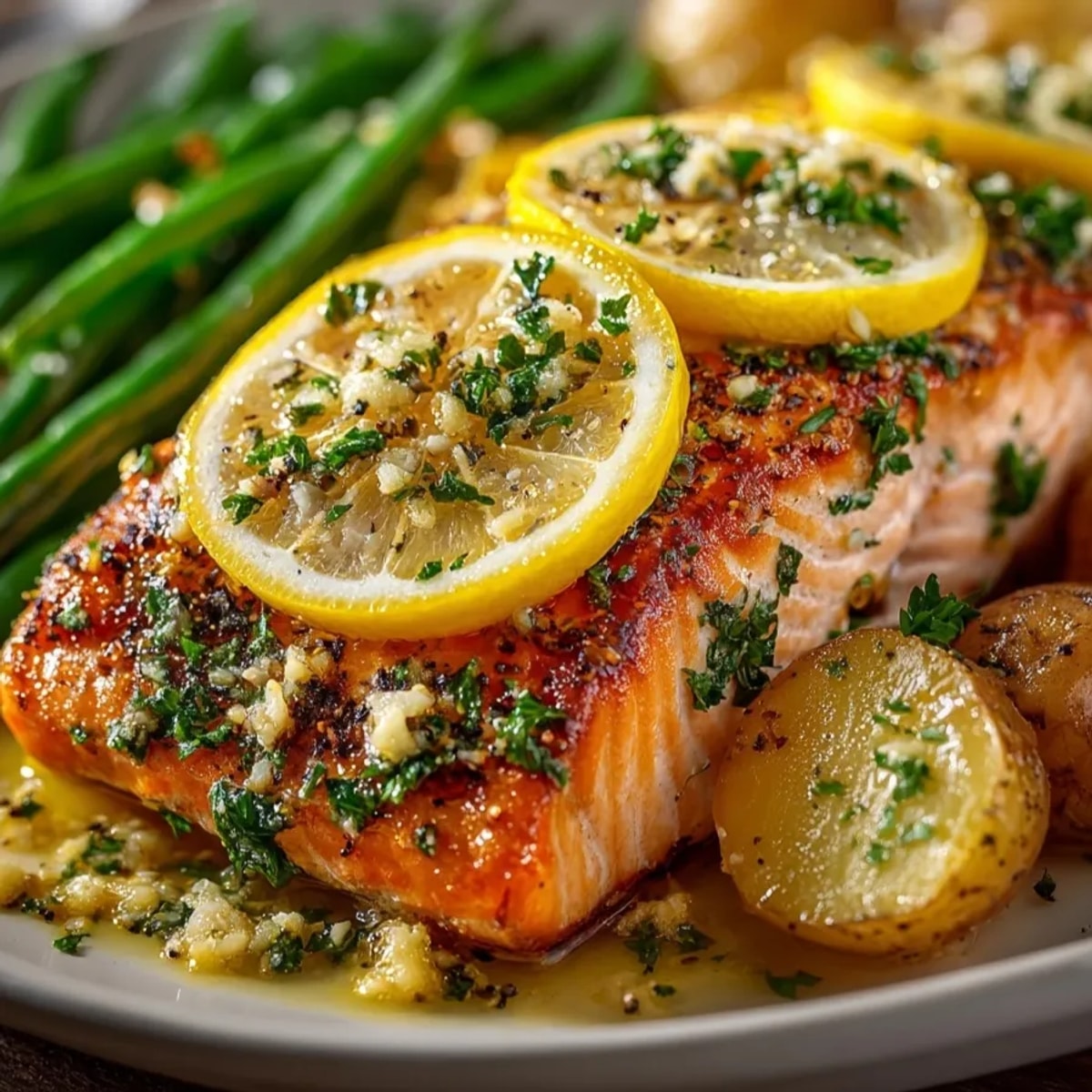 Sheet Pan Lemon Garlic Salmon recipe: Flaky fish with roasted vegetables, ready to serve.