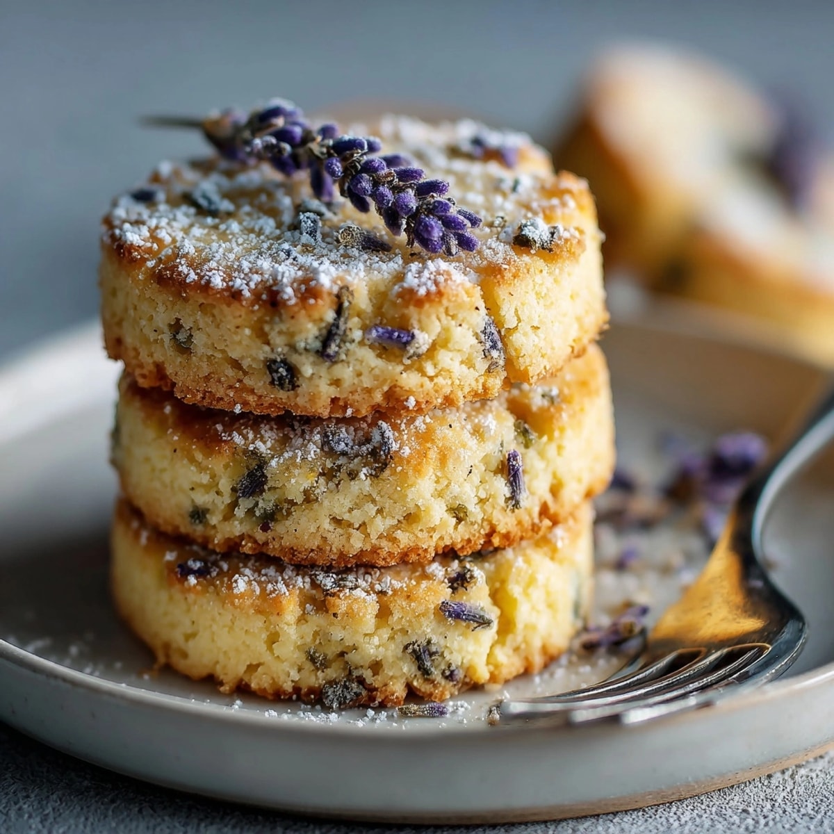 Buttery Honey Lavender Shortbread Cookies, speckled with lavender buds, perfect with afternoon tea.