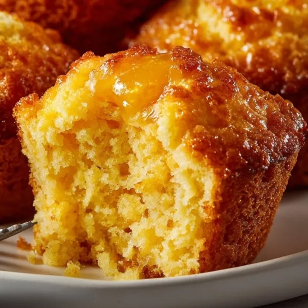 Warm, freshly baked cornbread muffins; enjoy the crumbly texture and sweet corn taste.