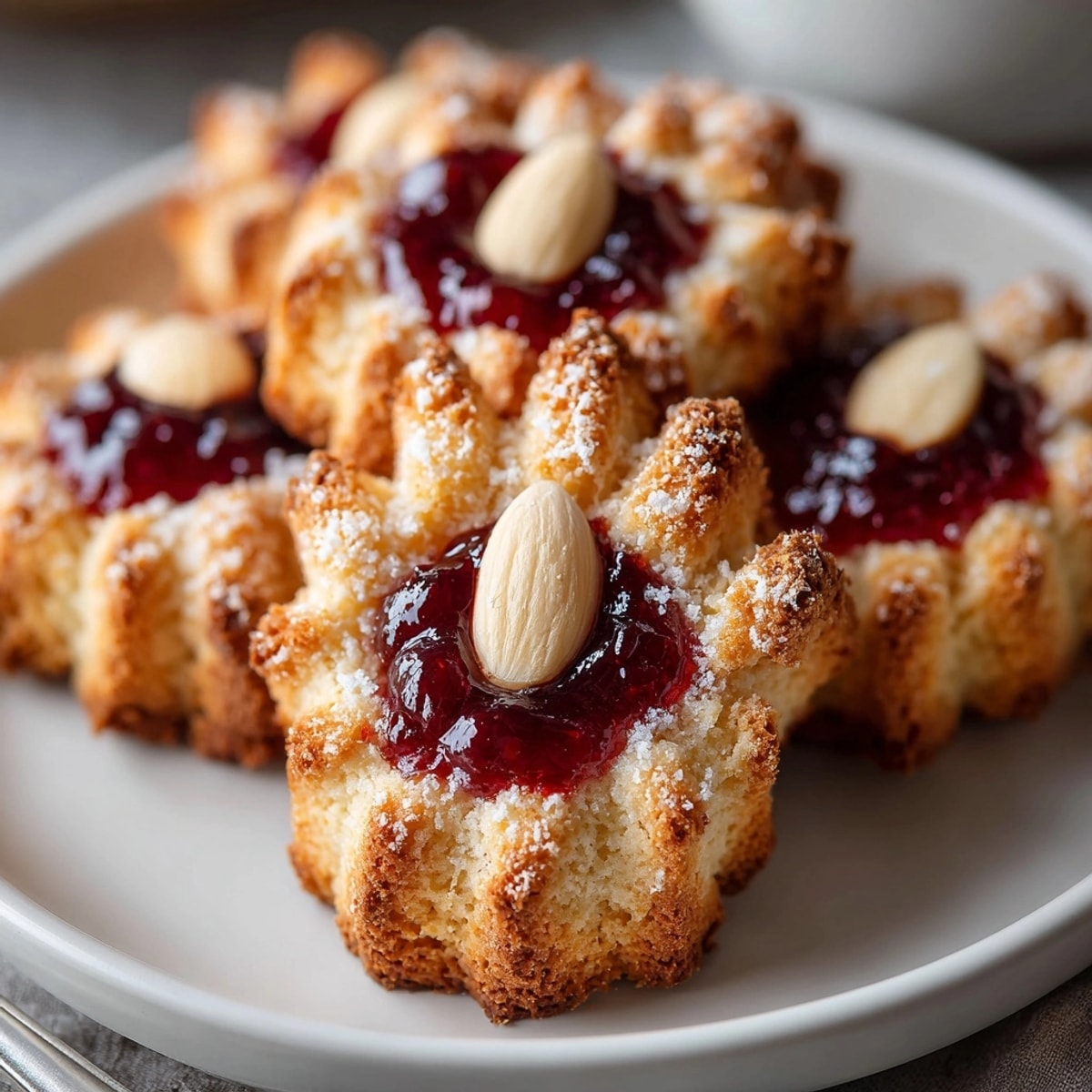 Homemade Keto Almond Witch Finger Cookies with jam oozing and golden, ready to eat.