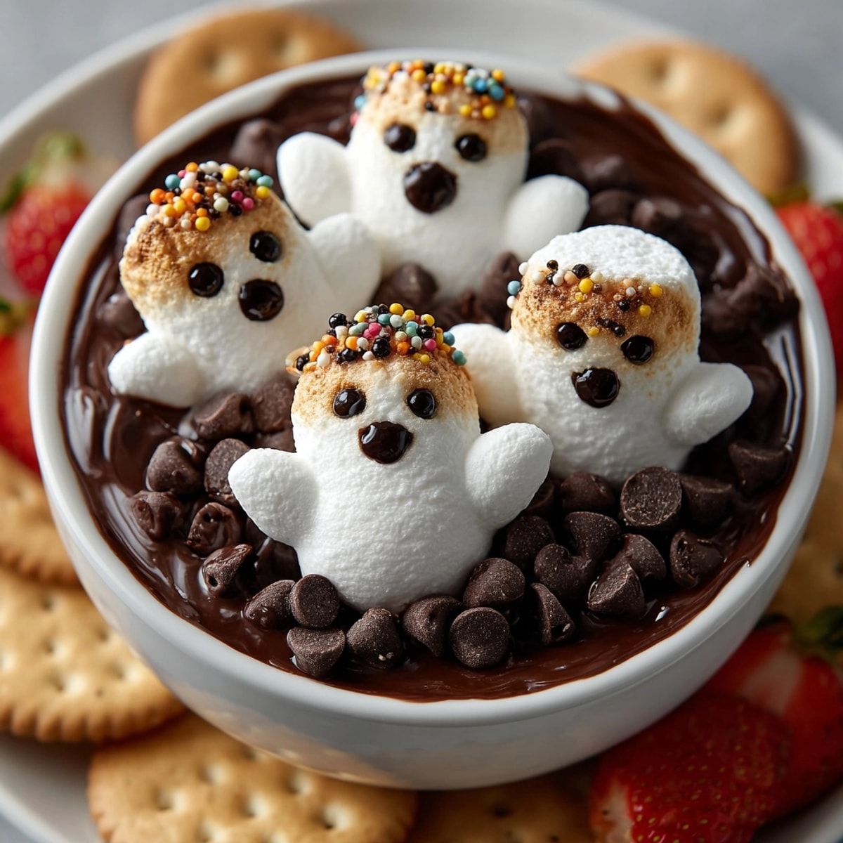 Golden, bubbly Spooky S’mores Dip with toasted marshmallows, screams Halloween fun!