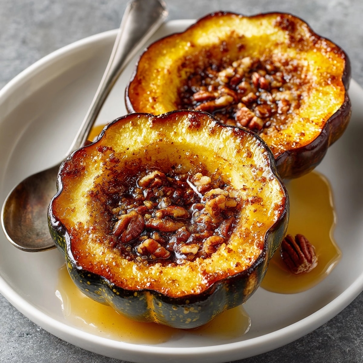 Warm, spiced Roasted Acorn Squash with Cinnamon Butter; a comforting, sweet, and savory fall side.