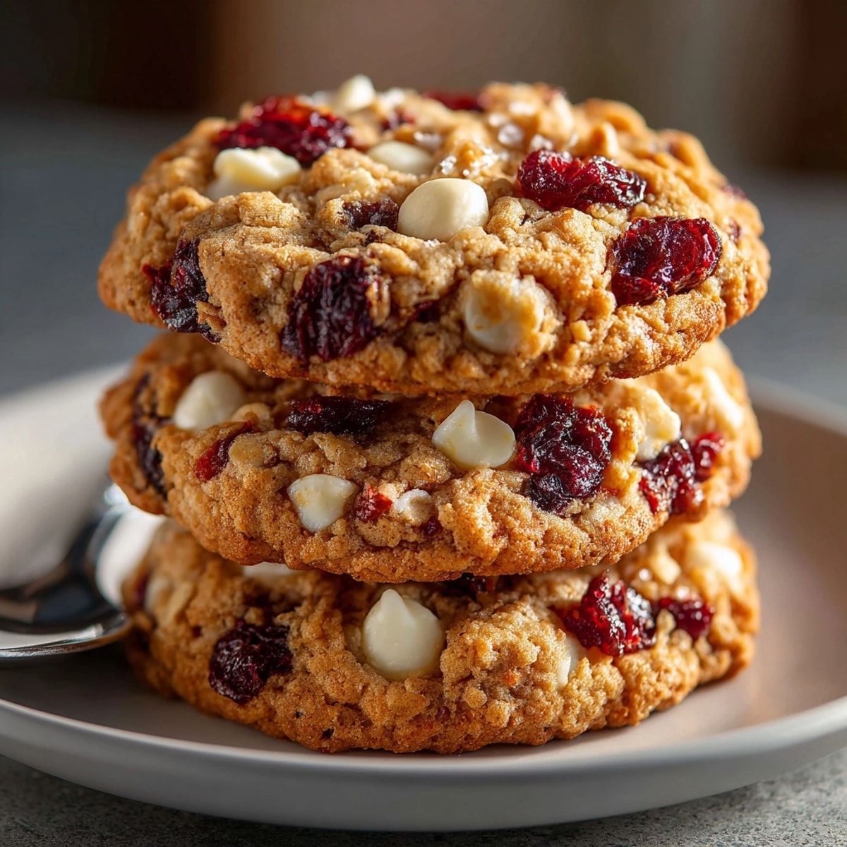 Golden Cranberry White Chocolate Oatmeal Cookies fresh from oven, festive treats.