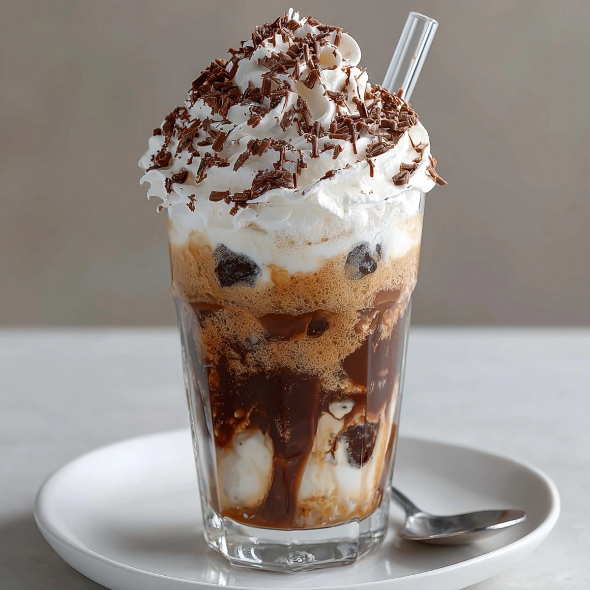 Iced Coffee Jelly Latte: Cubes in creamy milk, topped with espresso and cocoa.