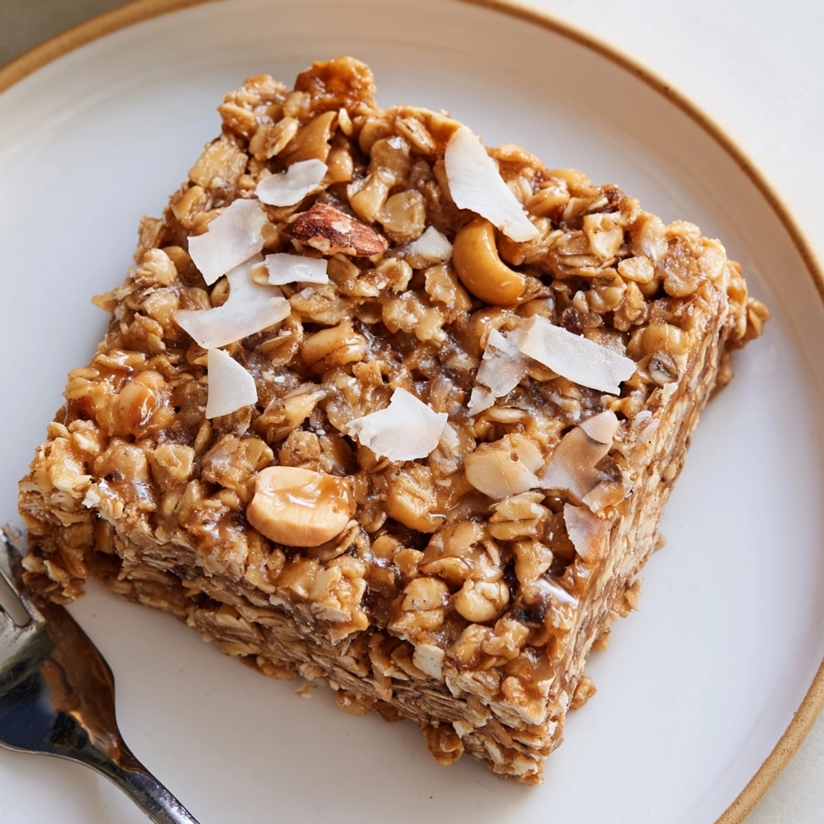 Golden Peanut Butter Flax Granola Squares, fresh from the oven, promise a wholesome treat.