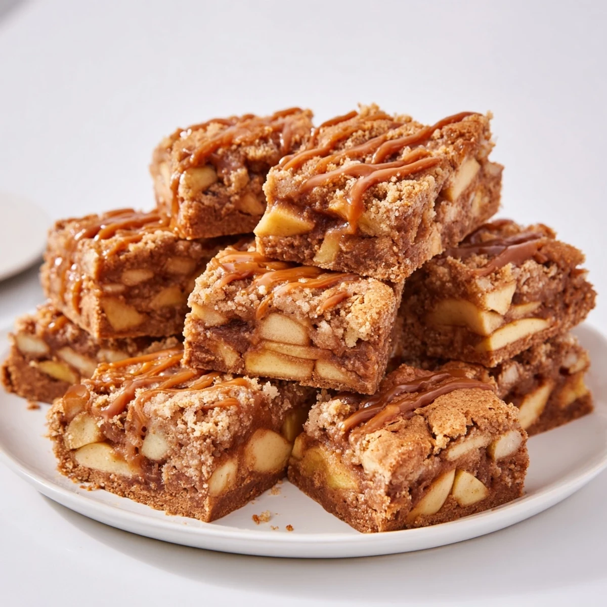 Chewy spiced caramel apple cookie bars with crumbly topping, perfect for fall desserts.  