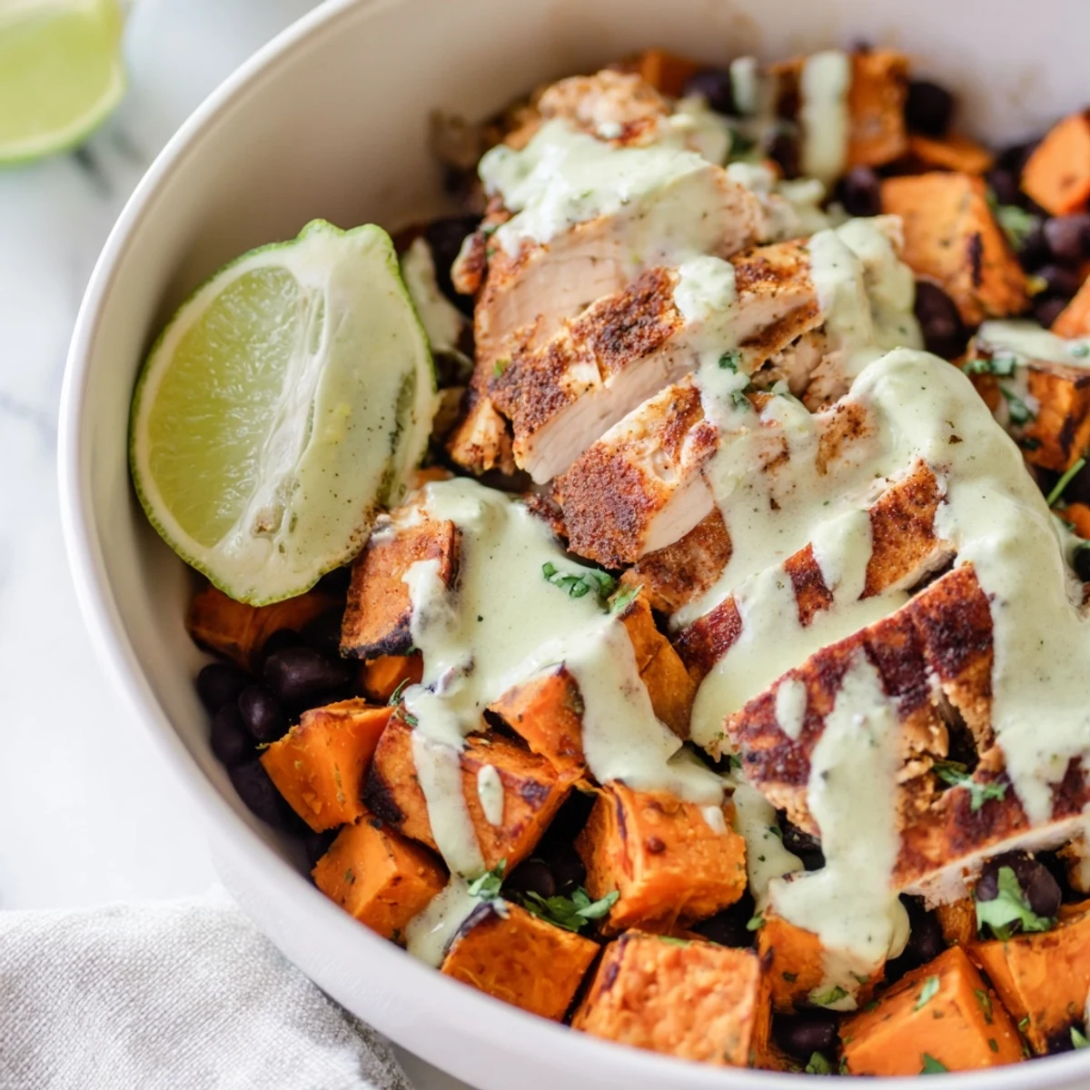 Delicious Chipotle Chicken Bowl featuring smoky chicken, black beans, and fresh lime zest.