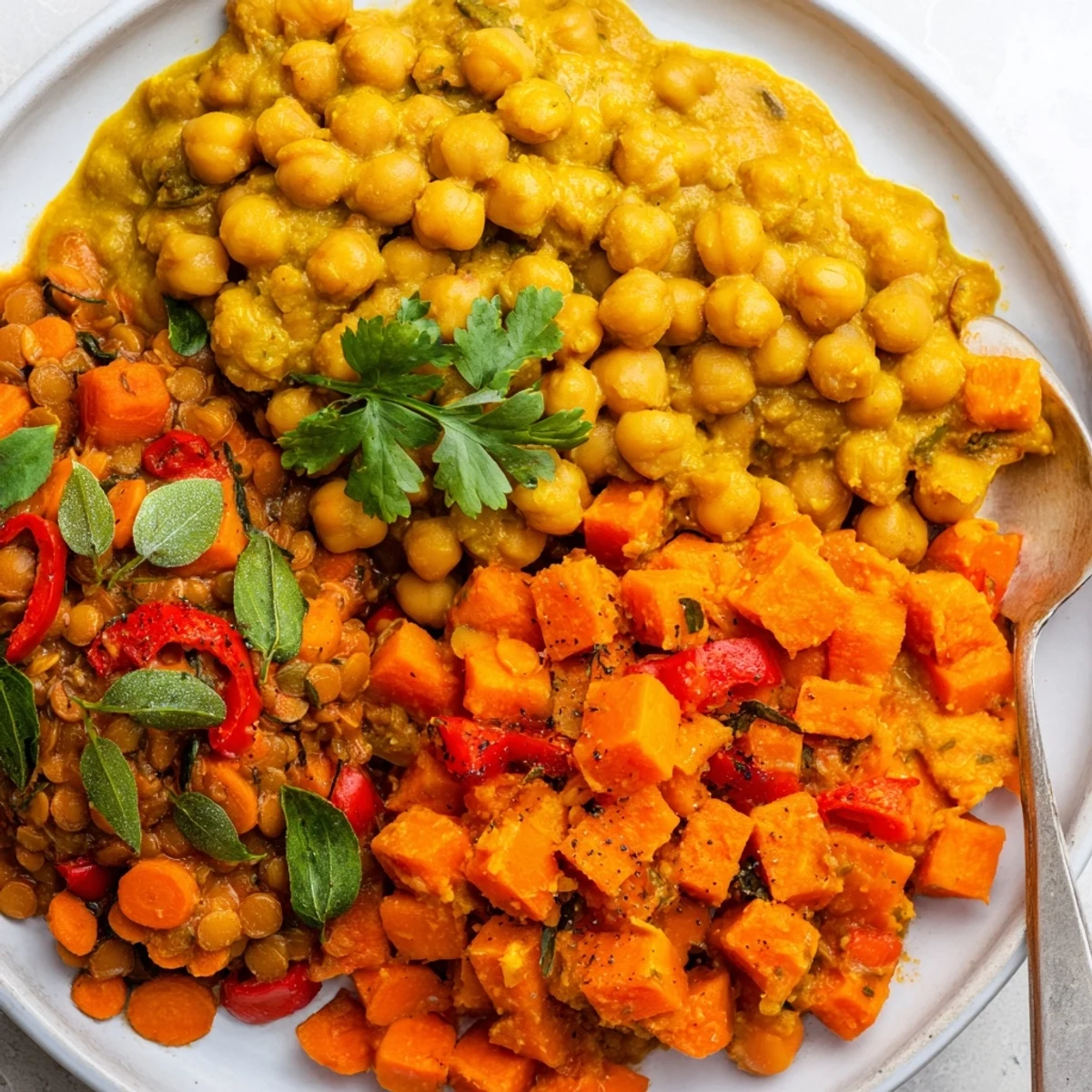Aromatic Indian Chickpea Curry simmering in a colorful skillet, garnished with fresh cilantro.  
