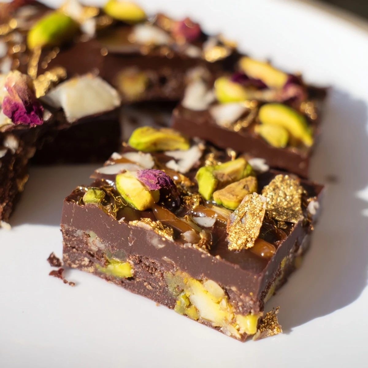 Indulgent Chocolate Bar Inspired Creations topped with rose petals for a luxurious finish.