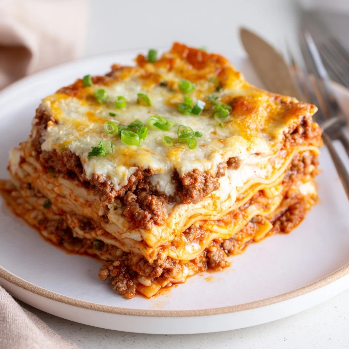 Comforting spicy ramen lasagna with savory pork, gooey cheese, and vibrant tomato sauce.  