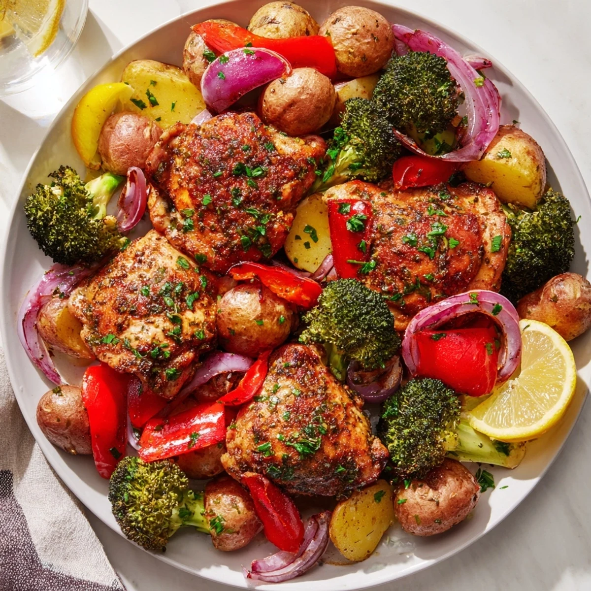 Colorful Lazy Gourmet Chicken & Vegetable One-Pot, bursting with roasted flavors and vibrant veggies.  