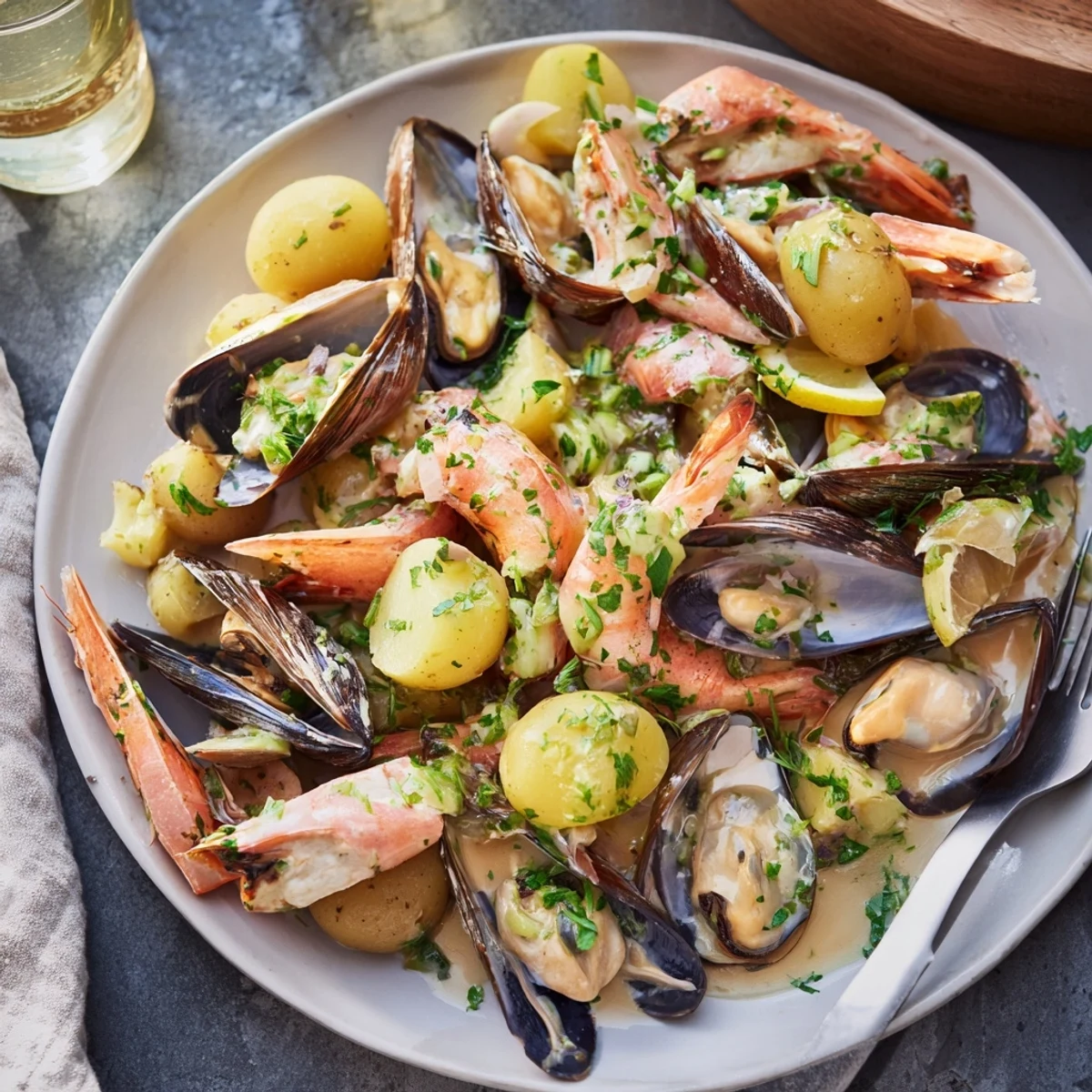 Aromatic Cajun spices coat a delicious Seafood Boil, showcasing crab legs, shrimp, and sausage.