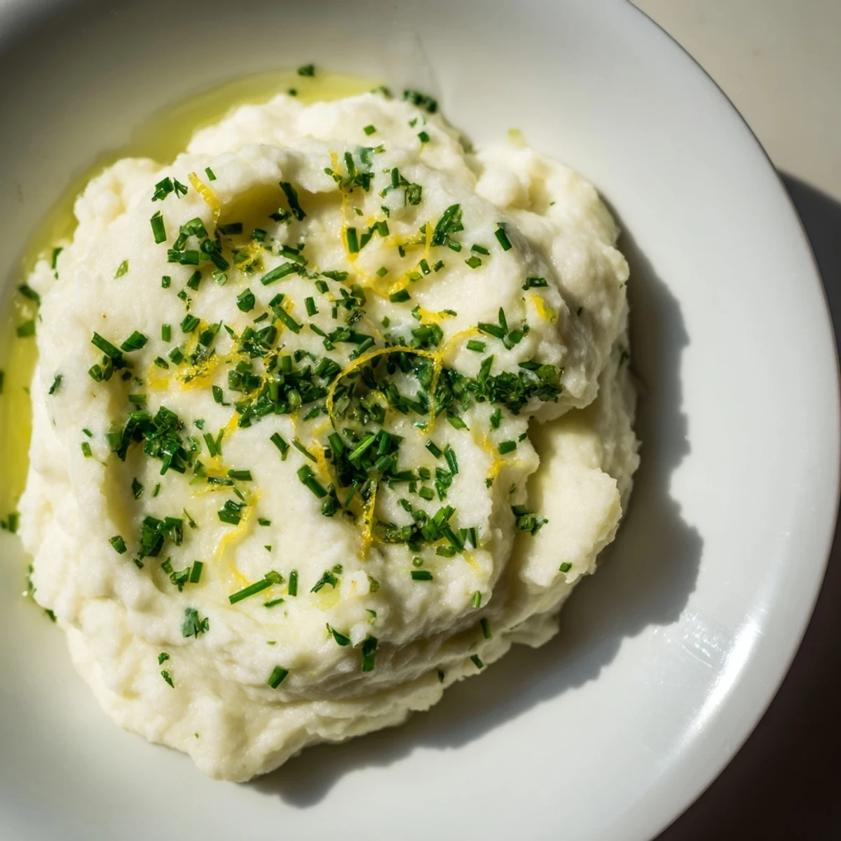 Bright and zesty cauliflower mash recipe, perfect with roasted meats, is gluten-free and easy.