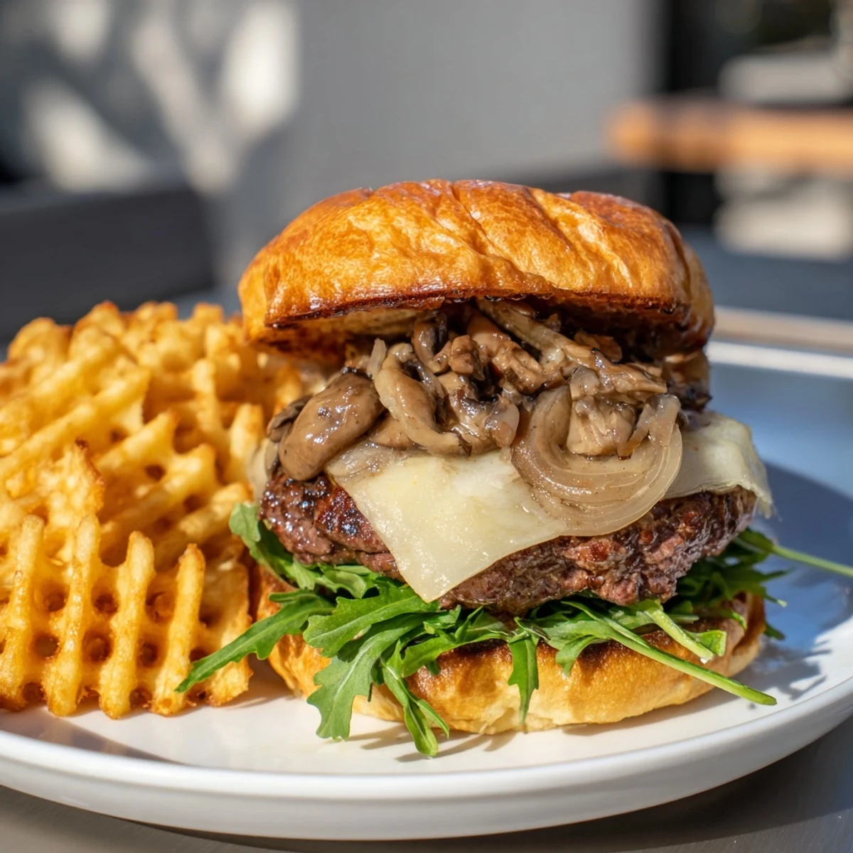 Mushroom Swiss Burger Fries