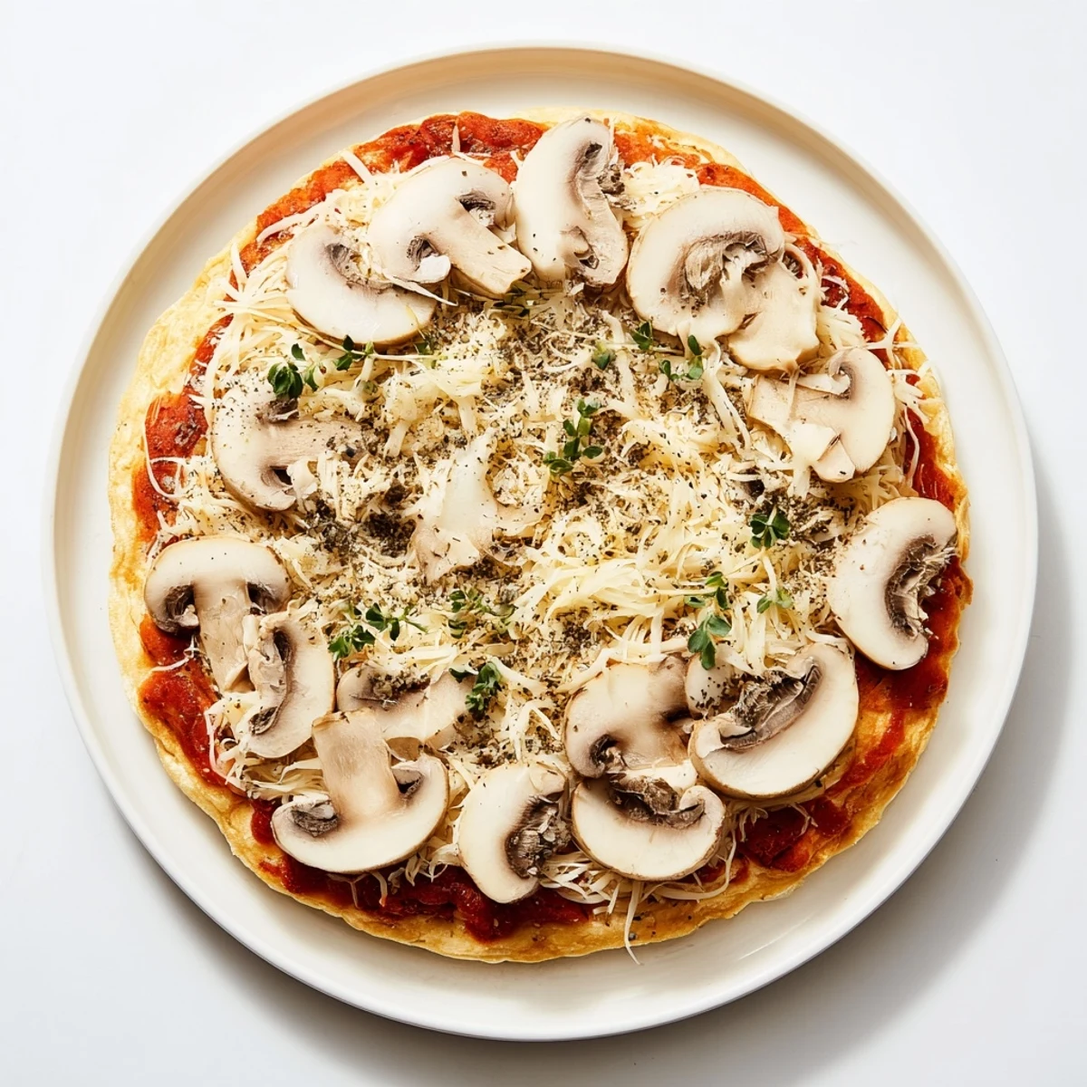 Enjoy a slice of this delicious upgraded frozen pizza, overflowing with cheese and savory mushroom toppings.