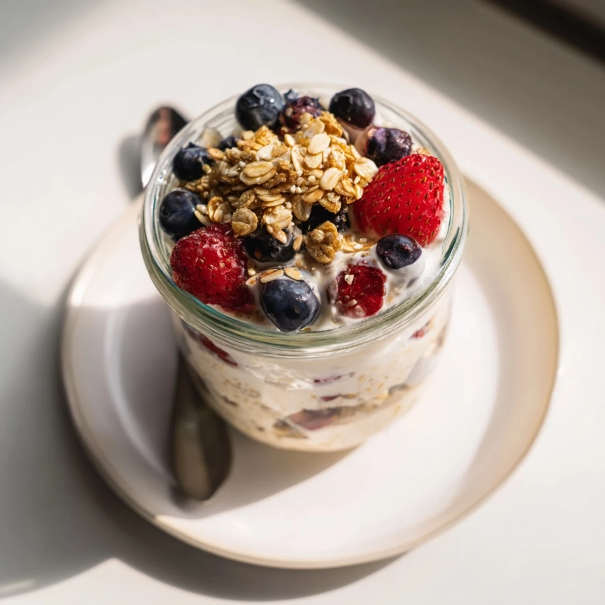 A close-up of beautifully arranged overnight oats in jars, ready for a healthy American breakfast.