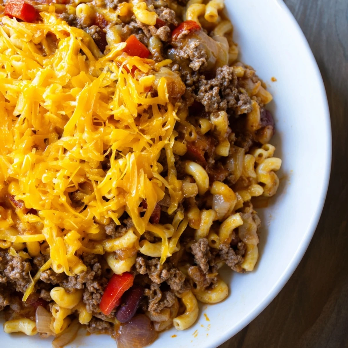 Golden, bubbly cheddar blankets this hot Cheeseburger Chili Mac Skillet, a family favorite meal.