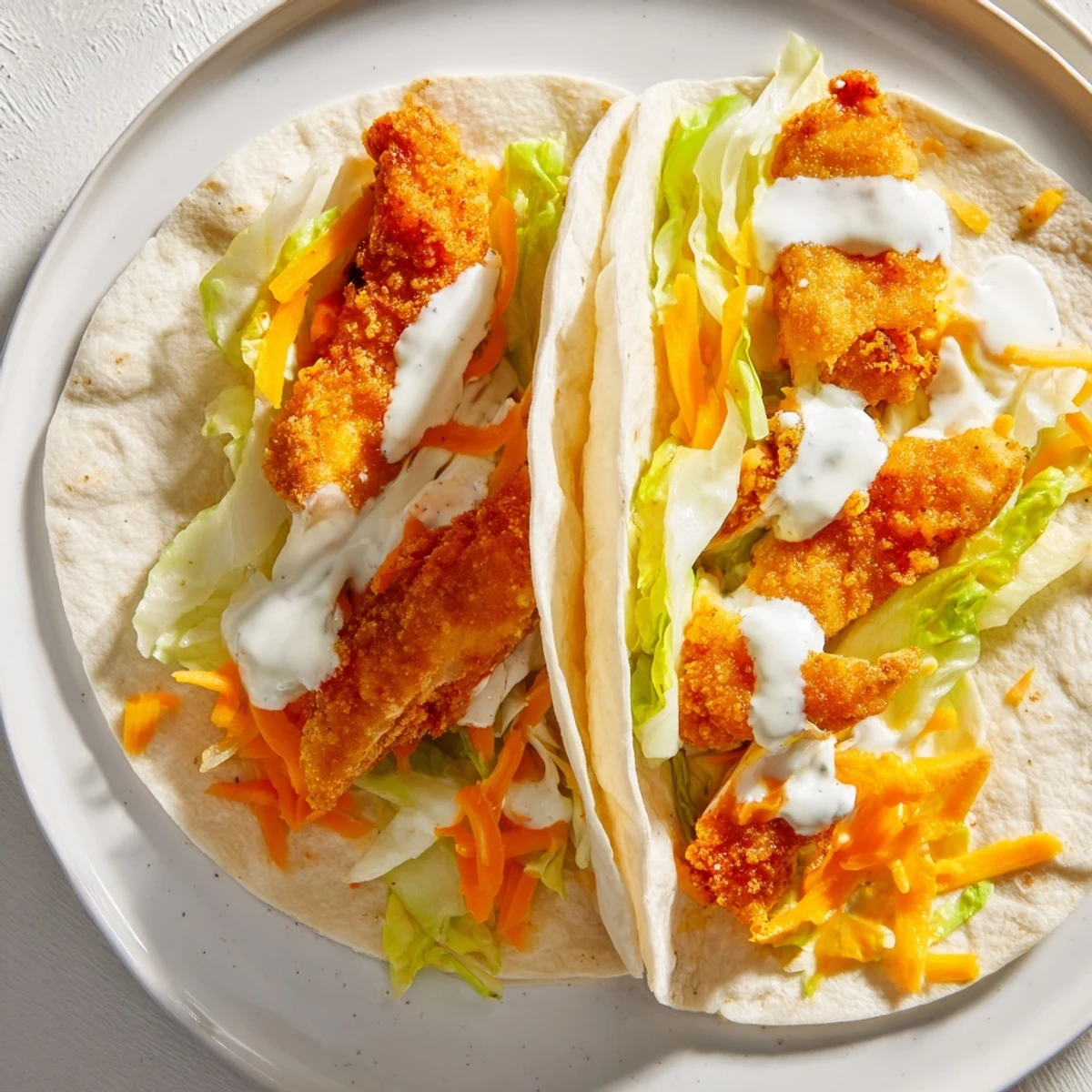 Golden, crispy chicken ranch snack wrap, brimming with cheese and lettuce, ready to enjoy.