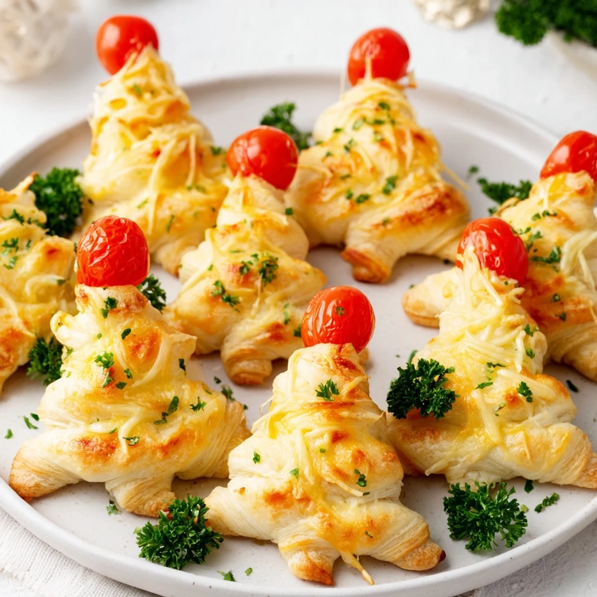 Golden Budget Christmas Crescent Roll Trees, savory and flaky, ready to be enjoyed as a festive appetizer.