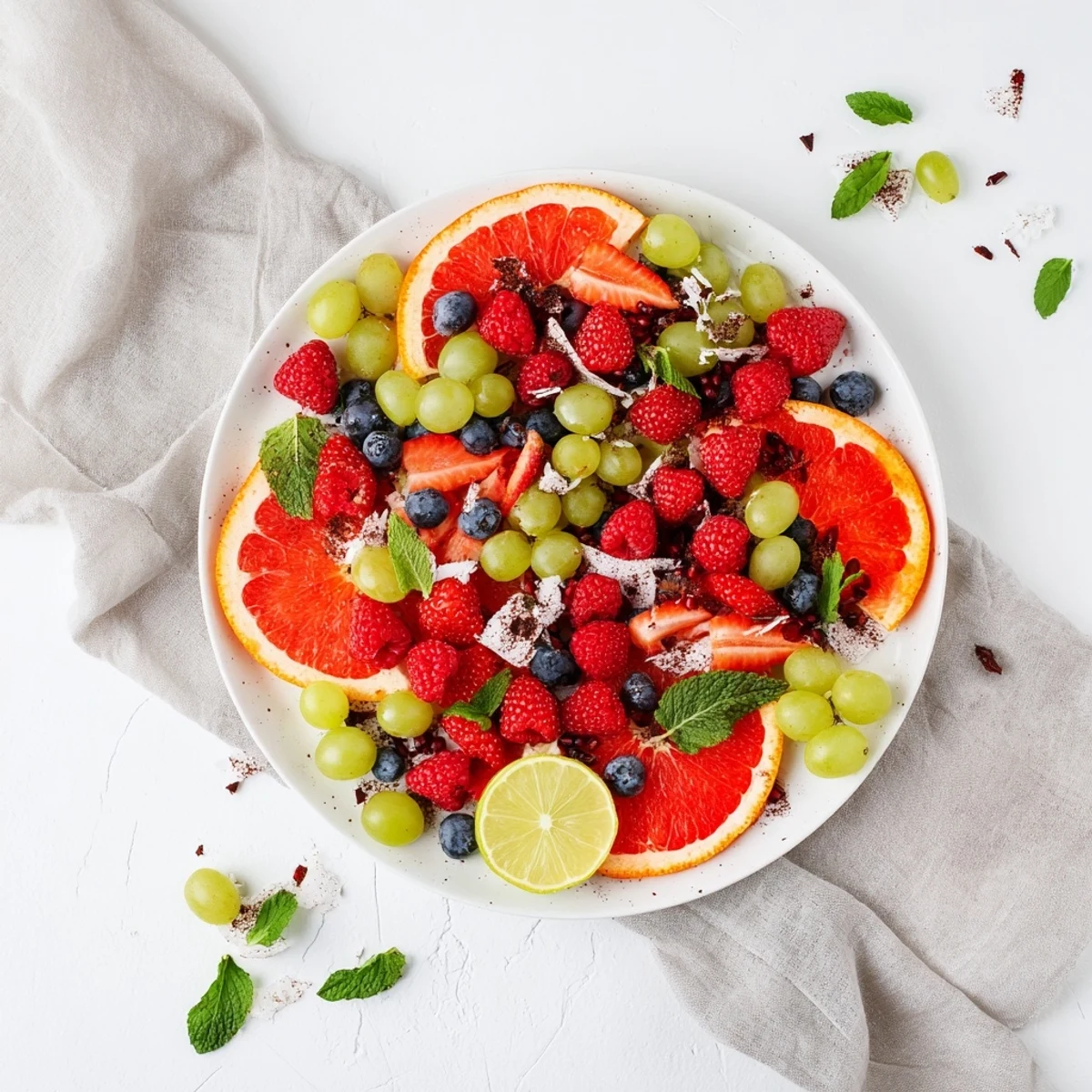 A close-up view of the Bubbly Bar New Years Eve garnish tray showcasing glistening berries and citrus slices.