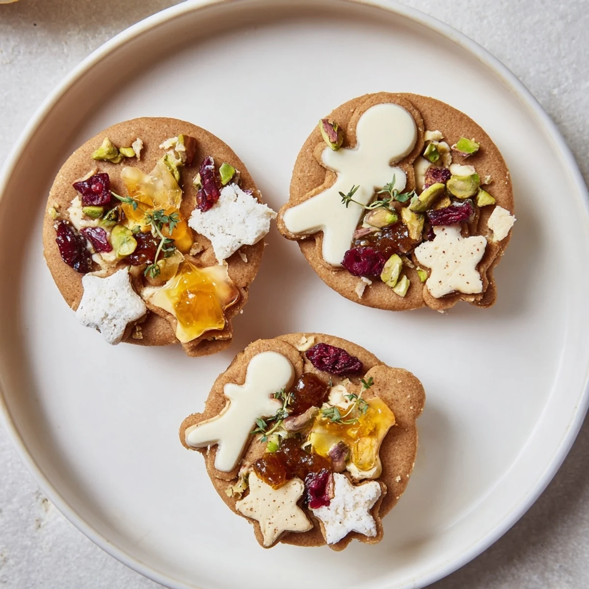 Close-up of the delicious Christmas Joy Trios, a perfect holiday treat selection of sweet and savory items.