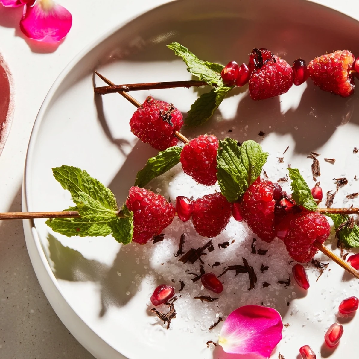A close-up of beautiful Baisers de Minuit cocktail garnishes, ready to enhance any cocktail.