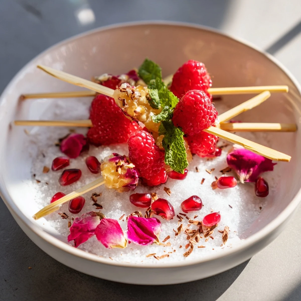 Sparkling sugar-rimmed glasses with colorful Baisers de Minuit garnishes make cocktails festive.