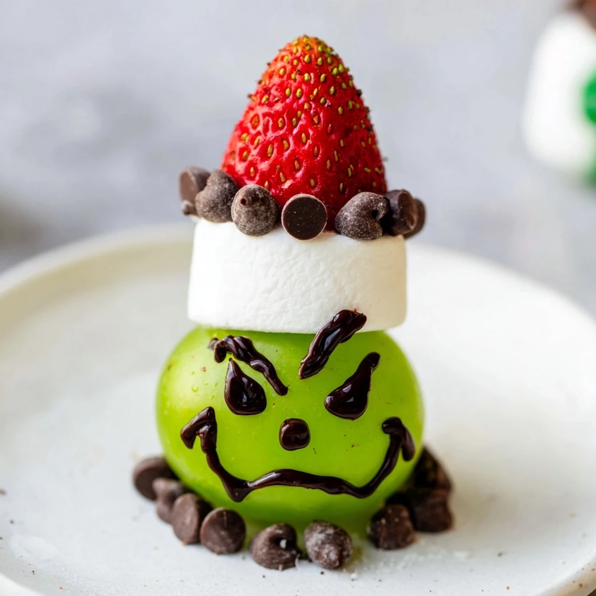 Grinch Snack recipe: whimsical green grape faces with marshmallow hats, perfect for festive treats.