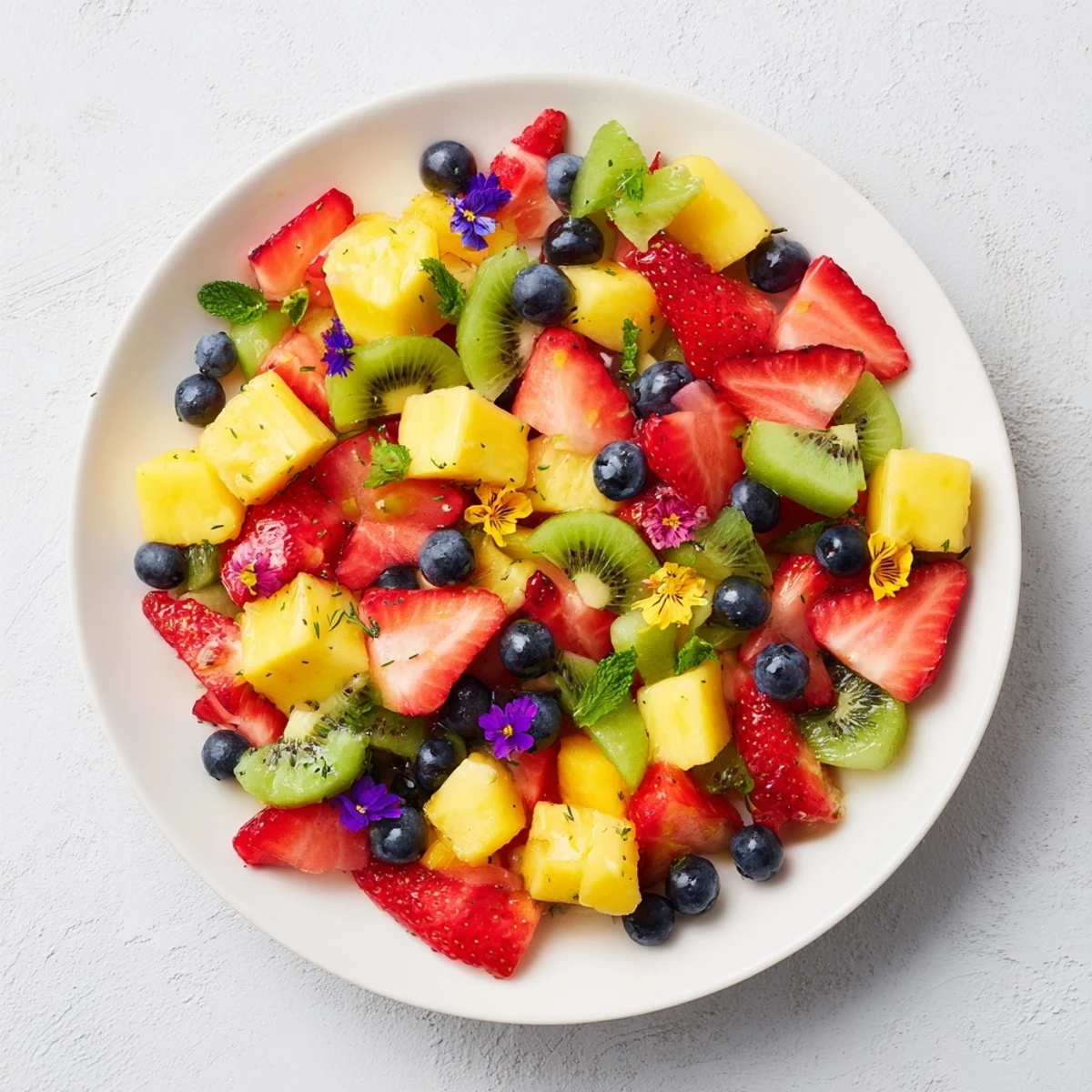 This festive shot shows a beautiful Festive Bow Fruit Medley, a sweet fruit salad perfect for any celebration.