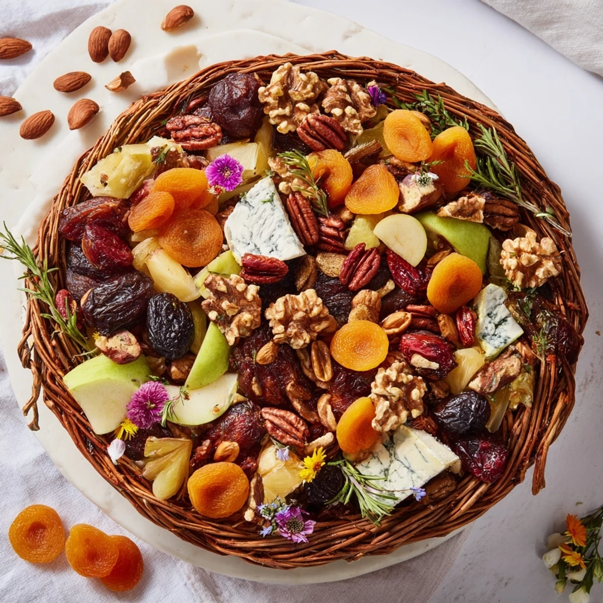 Delicious Autumn Harvest Horn of Plenty appetizer: a beautifully arranged cornucopia with fresh herbs.