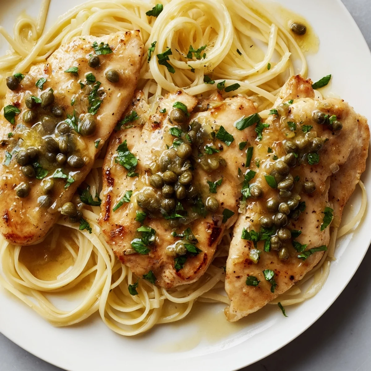 Quick Chicken Piccata Pasta with golden chicken cutlets and a bright lemon caper sauce for dinner.