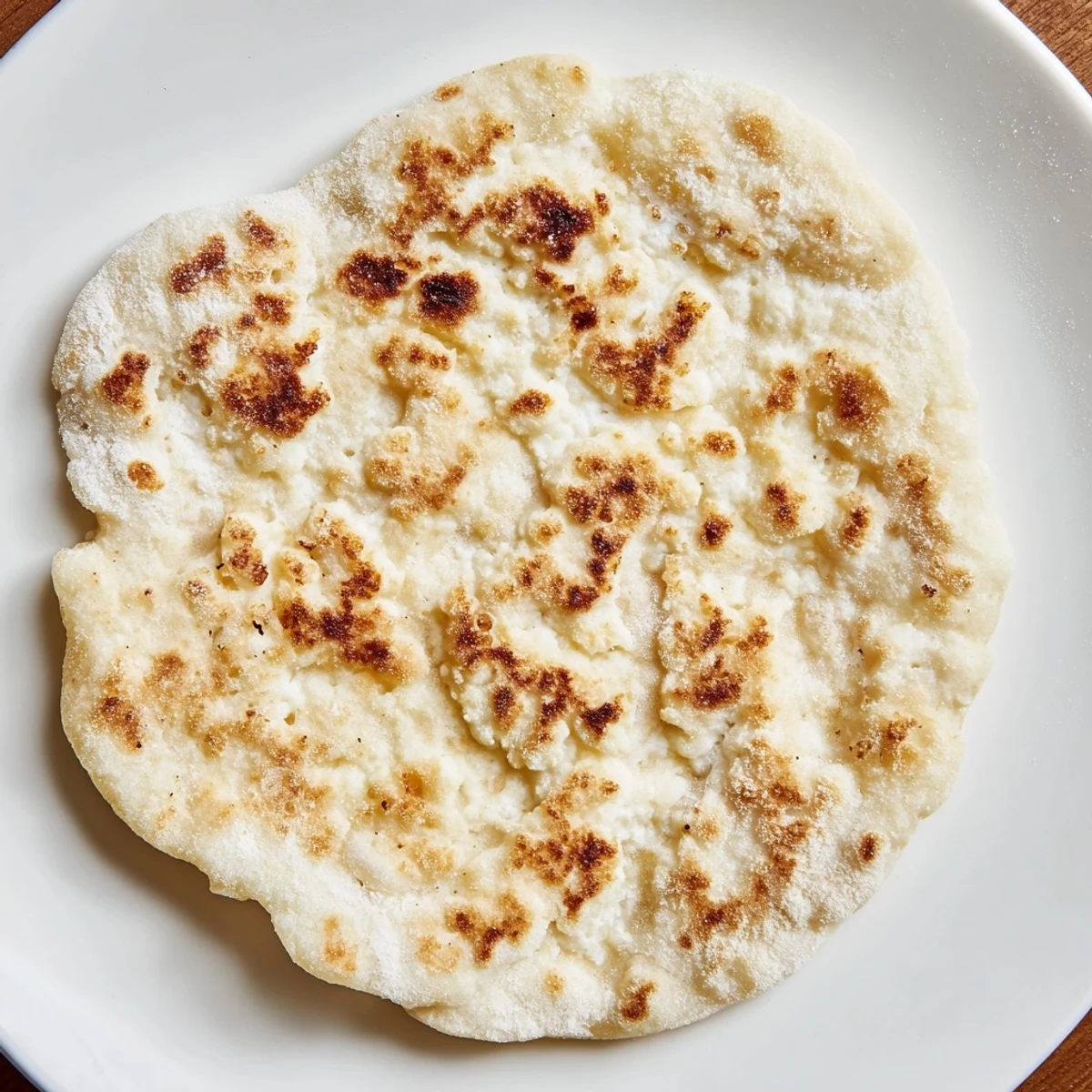 These soft and chewy cottage cheese flatbreads have golden-brown spots, perfect for serving with soup.