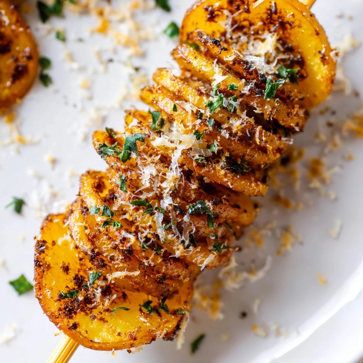 Freshly made Tornado Potatoes, a spiraled potato skewer, ready to enjoy with family and friends.