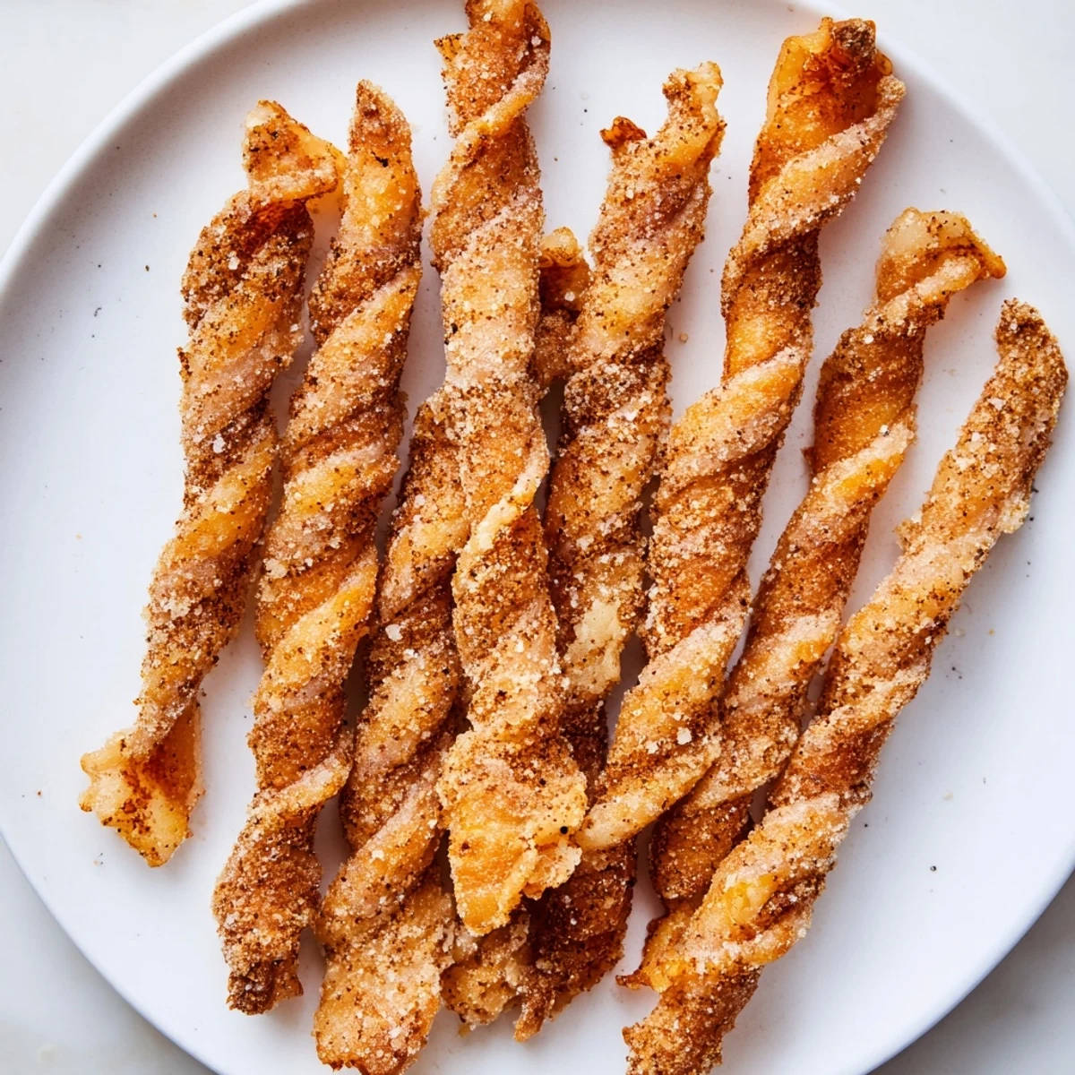 Twisted, baked bacon, beautifully browned; the Spiced Bacon Twists offer both sweet and savory flavors.