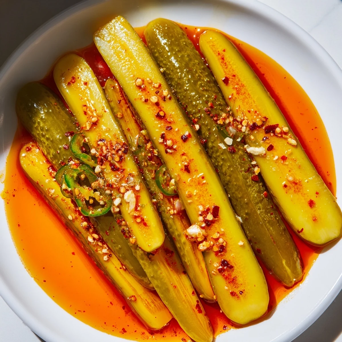 Crisp Taco Pickles boasting bold spice, ready for crunching as a perfectly zesty snack.