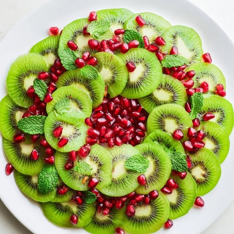 Kiwi and pomegranate Christmas wreath: a vibrant, festive fruit platter ready for the holidays.