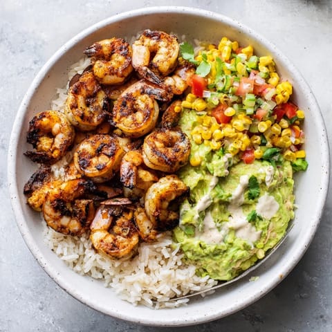 Grilled Shrimp Avocado Corn Bowl