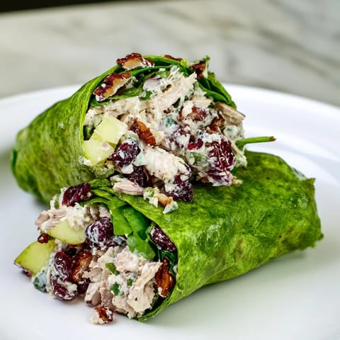 Savory Cranberry Pecan Chicken Salad Christmas Wrap, ready to eat, showing a colorful cross-section with creamy filling.