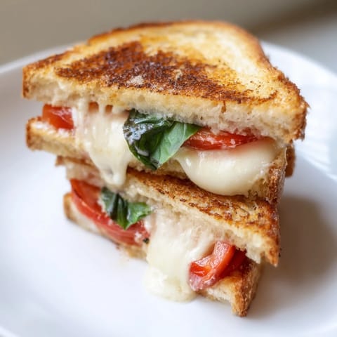 Hearty tomato basil grilled cheese, buttery sourdough grilled to crisp perfection, layered with juicy tomato and aromatic fresh basil.  