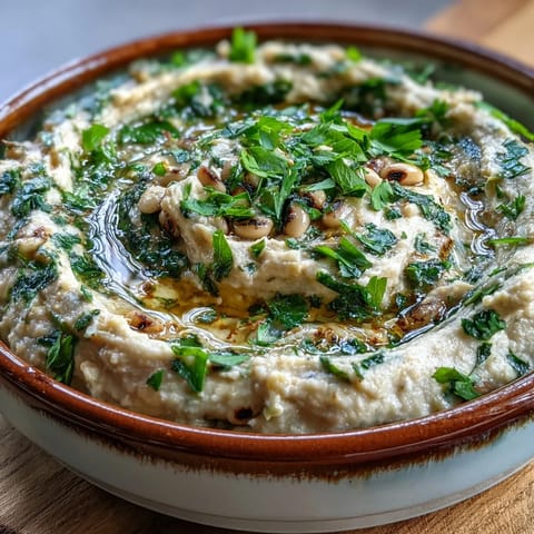 Creamy Smashed Black-Eyed Peas dip garnished with fresh parsley and a lemon wedge, perfect for a Southern style appetizer.