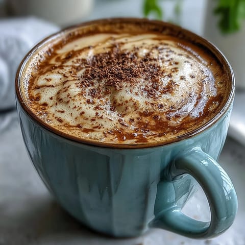 A close-up of frothy hot hojicha latte with roasted green tea aroma, served in white ceramic mugs.