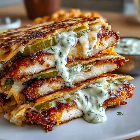 Crispy cheese lace tacos with dill pickle ranch smashed chicken, juicy and golden with tangy pickles and creamy sauce.  