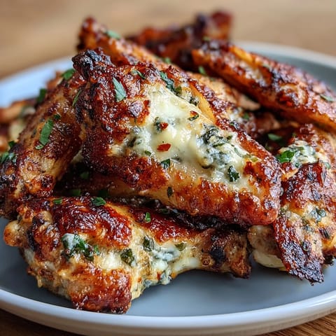Crispy roasted chicken wings tossed in rich garlic parmesan butter, served with crunchy celery and creamy keto ranch dressing for a satisfying low-carb appetizer.  