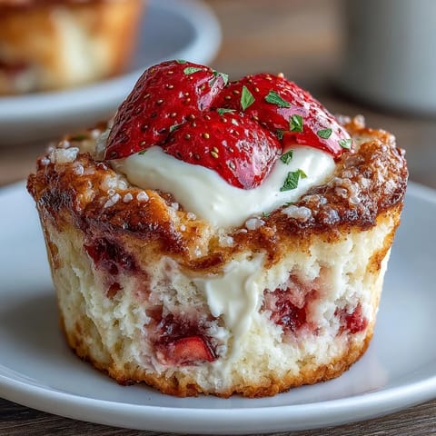 Strawberry cream cheese muffins with fresh berries and creamy cheesecake swirls, perfect for a cozy breakfast or brunch treat.