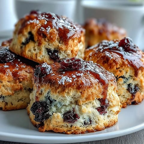 Fluffy, buttery sourdough scones with tangy lemon and sweet blueberries, perfect for a bright spring breakfast.  