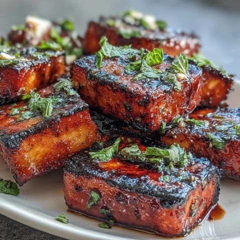 Sweet grilled watermelon paired with tangy feta and bright mint, perfect for summer gatherings and light lunches.