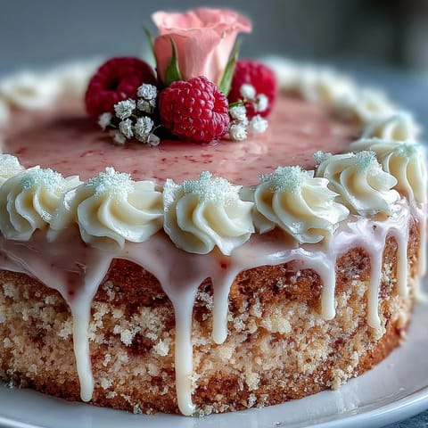 Rosé Velvet Cake: elegant blush pink tiers adorned with a glistening gold drip.