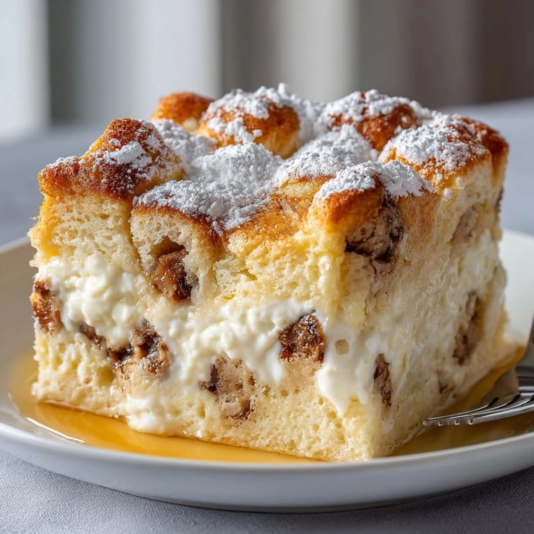 Close-up of Italian Panettone Bread Pudding layers, showing soft bread infused with creamy custard.