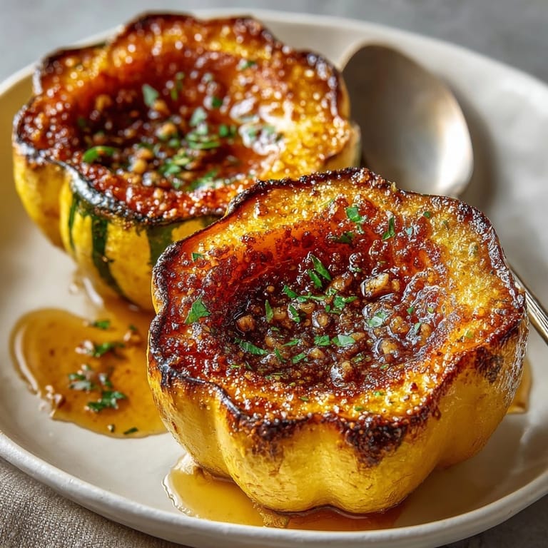 Imagine tender Roasted Acorn Squash with Cinnamon Butter glistening; nutty garnish, maple drizzle.